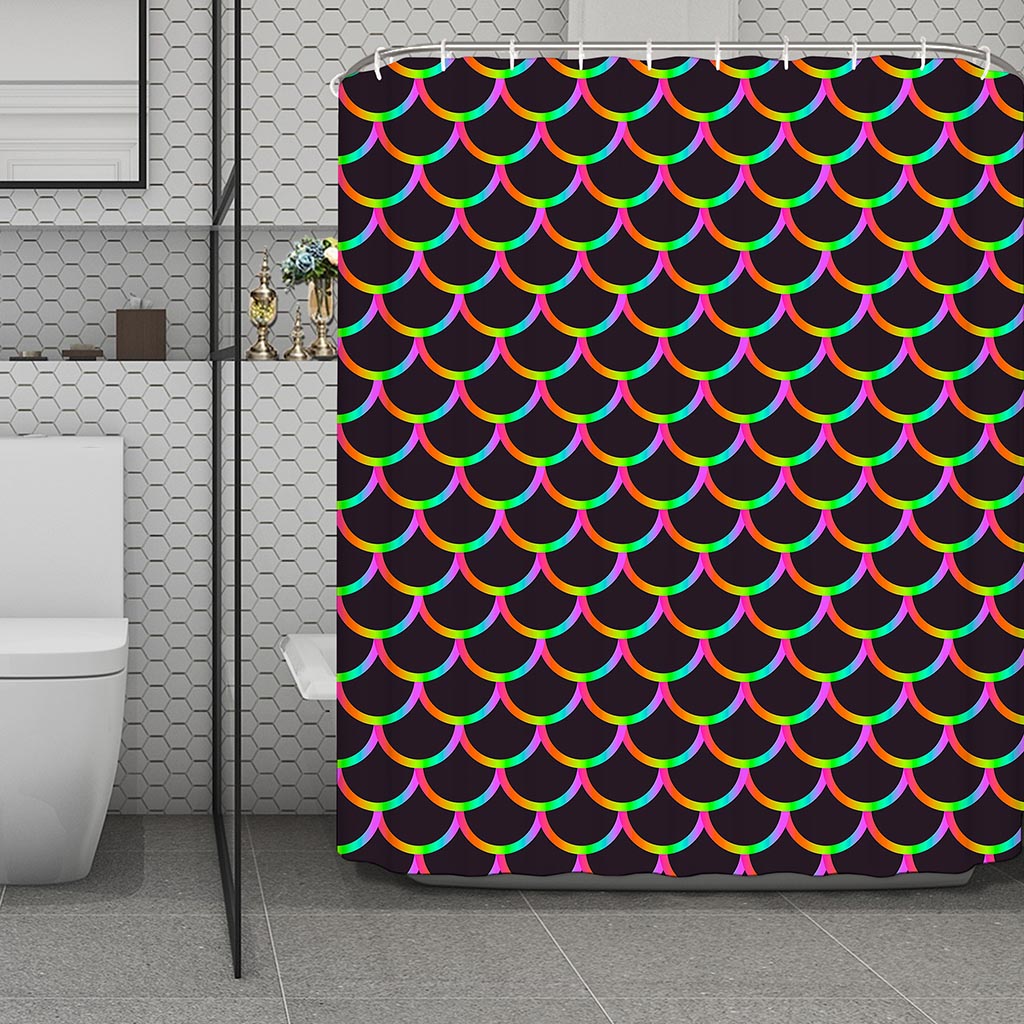 Black Mermaid Scales Pattern Print Polyester Shower Curtain