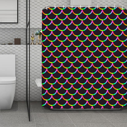 Black Mermaid Scales Pattern Print Polyester Shower Curtain