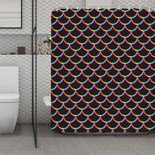 Black Mermaid Scales Pattern Print Polyester Shower Curtain