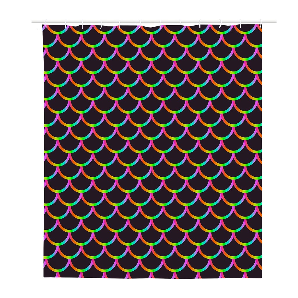 Black Mermaid Scales Pattern Print Polyester Shower Curtain