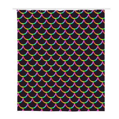 Black Mermaid Scales Pattern Print Polyester Shower Curtain