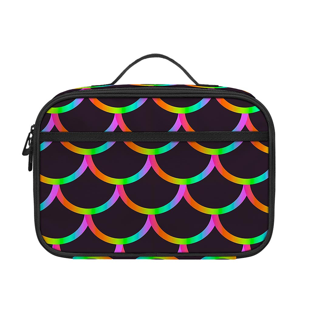 Black Mermaid Scales Pattern Print Portable Lunch Bag