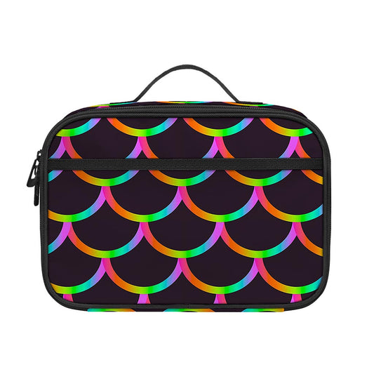 Black Mermaid Scales Pattern Print Portable Lunch Bag