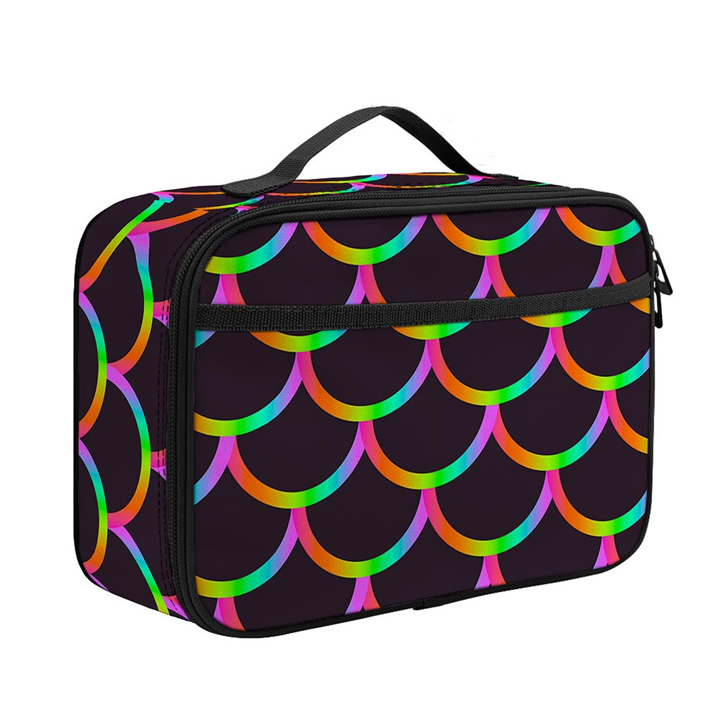 Black Mermaid Scales Pattern Print Portable Lunch Bag