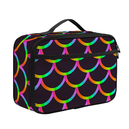 Black Mermaid Scales Pattern Print Portable Lunch Bag
