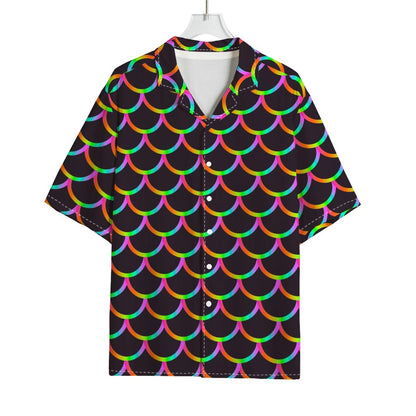 Black Mermaid Scales Pattern Print Rayon Hawaiian Shirt
