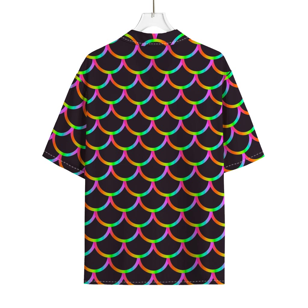 Black Mermaid Scales Pattern Print Rayon Hawaiian Shirt