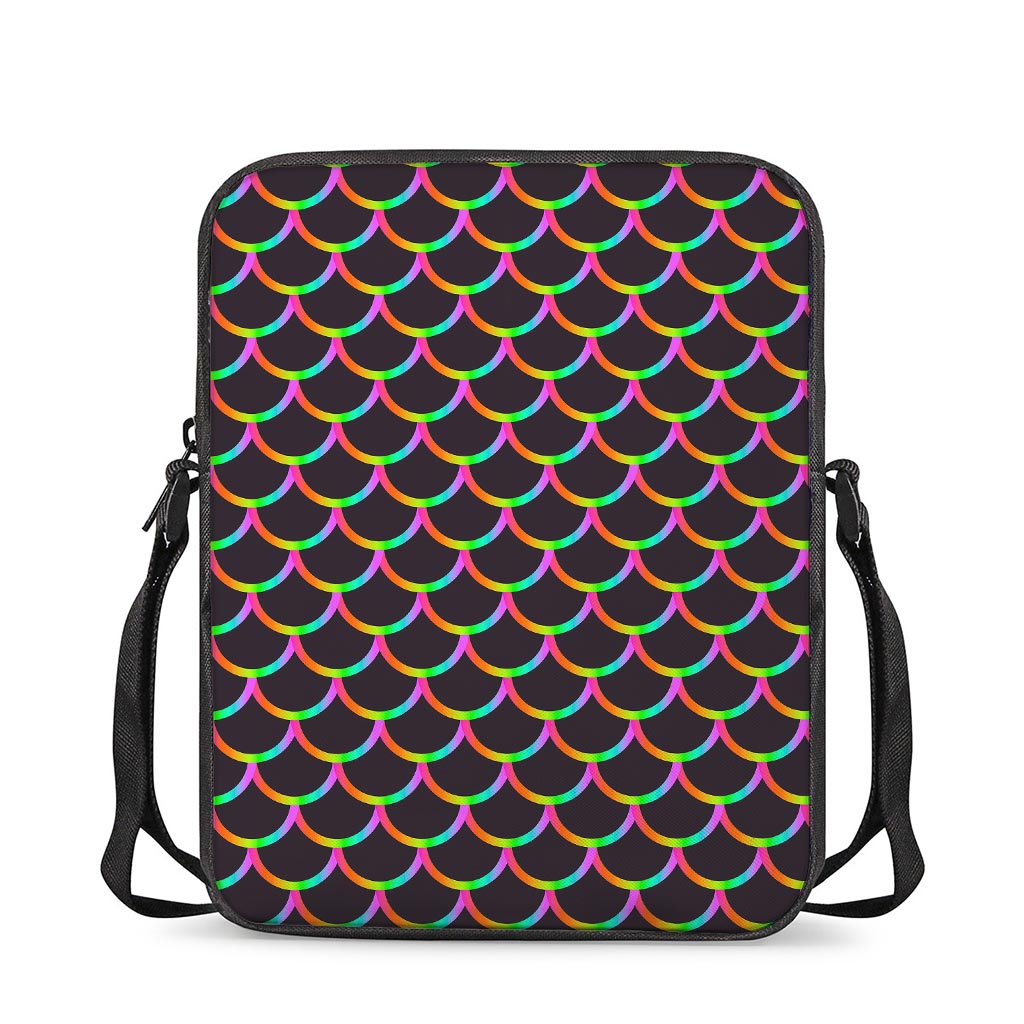 Black Mermaid Scales Pattern Print Rectangular Crossbody Bag