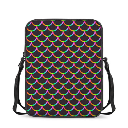 Black Mermaid Scales Pattern Print Rectangular Crossbody Bag
