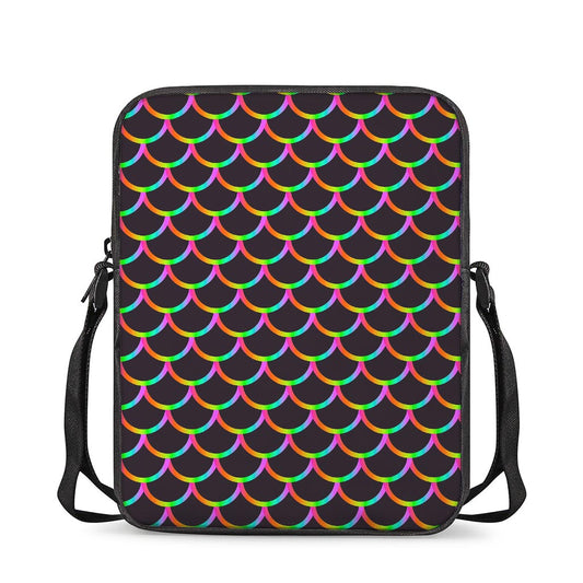 Black Mermaid Scales Pattern Print Rectangular Crossbody Bag