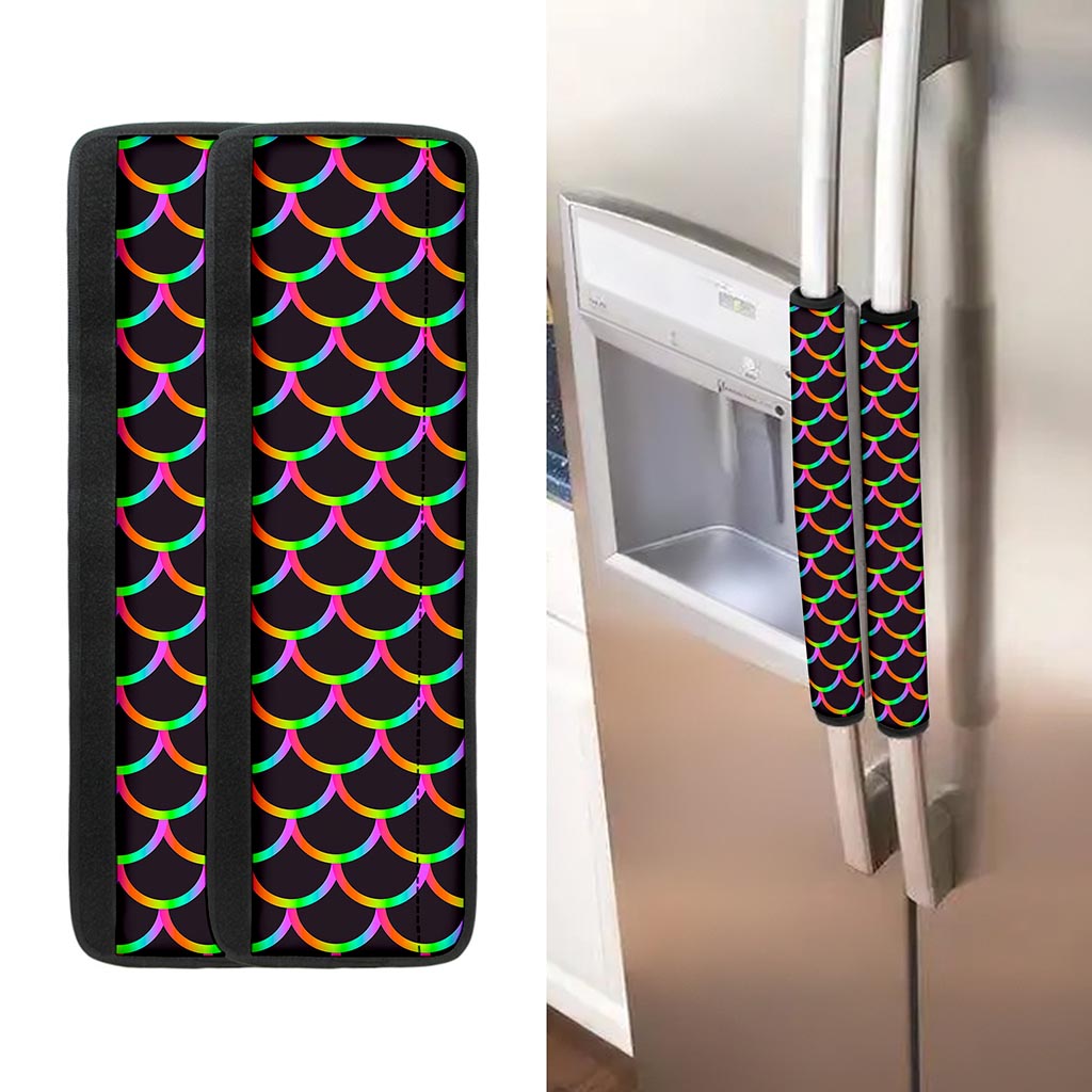 Black Mermaid Scales Pattern Print Refrigerator Handle Covers