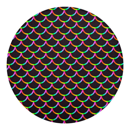 Black Mermaid Scales Pattern Print Round Blanket