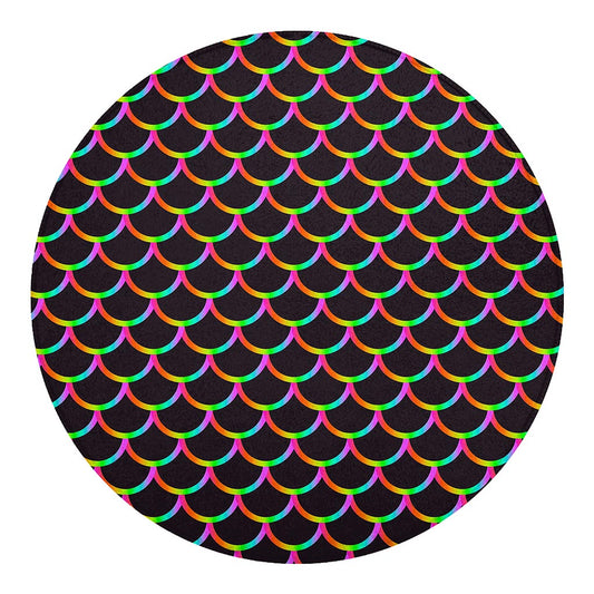 Black Mermaid Scales Pattern Print Round Blanket