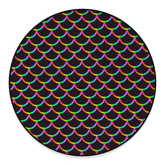 Black Mermaid Scales Pattern Print Round Floor Mat