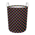 Black Mermaid Scales Pattern Print Round Laundry Basket