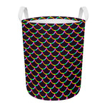 Black Mermaid Scales Pattern Print Round Laundry Basket