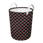 Black Mermaid Scales Pattern Print Round Laundry Basket