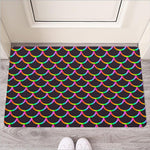 Black Mermaid Scales Pattern Print Rubber Doormat