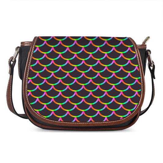 Black Mermaid Scales Pattern Print Saddle Bag