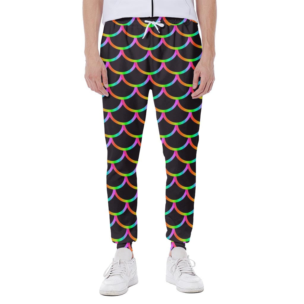 Black Mermaid Scales Pattern Print Scuba Joggers