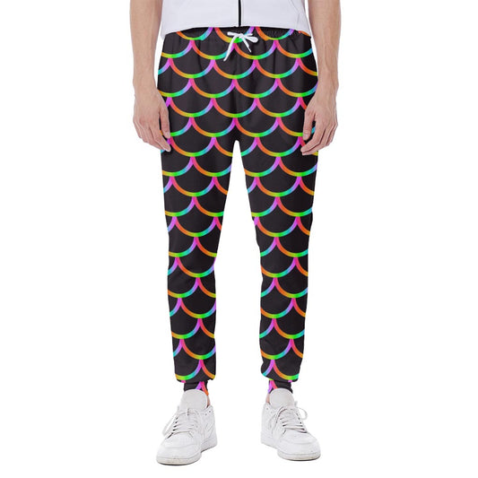 Black Mermaid Scales Pattern Print Scuba Joggers