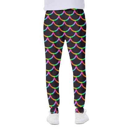 Black Mermaid Scales Pattern Print Scuba Joggers