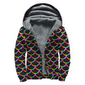 Black Mermaid Scales Pattern Print Sherpa Lined Zip Up Hoodie