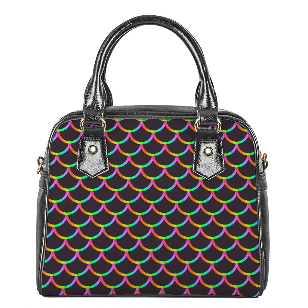 Black Mermaid Scales Pattern Print Shoulder Handbag