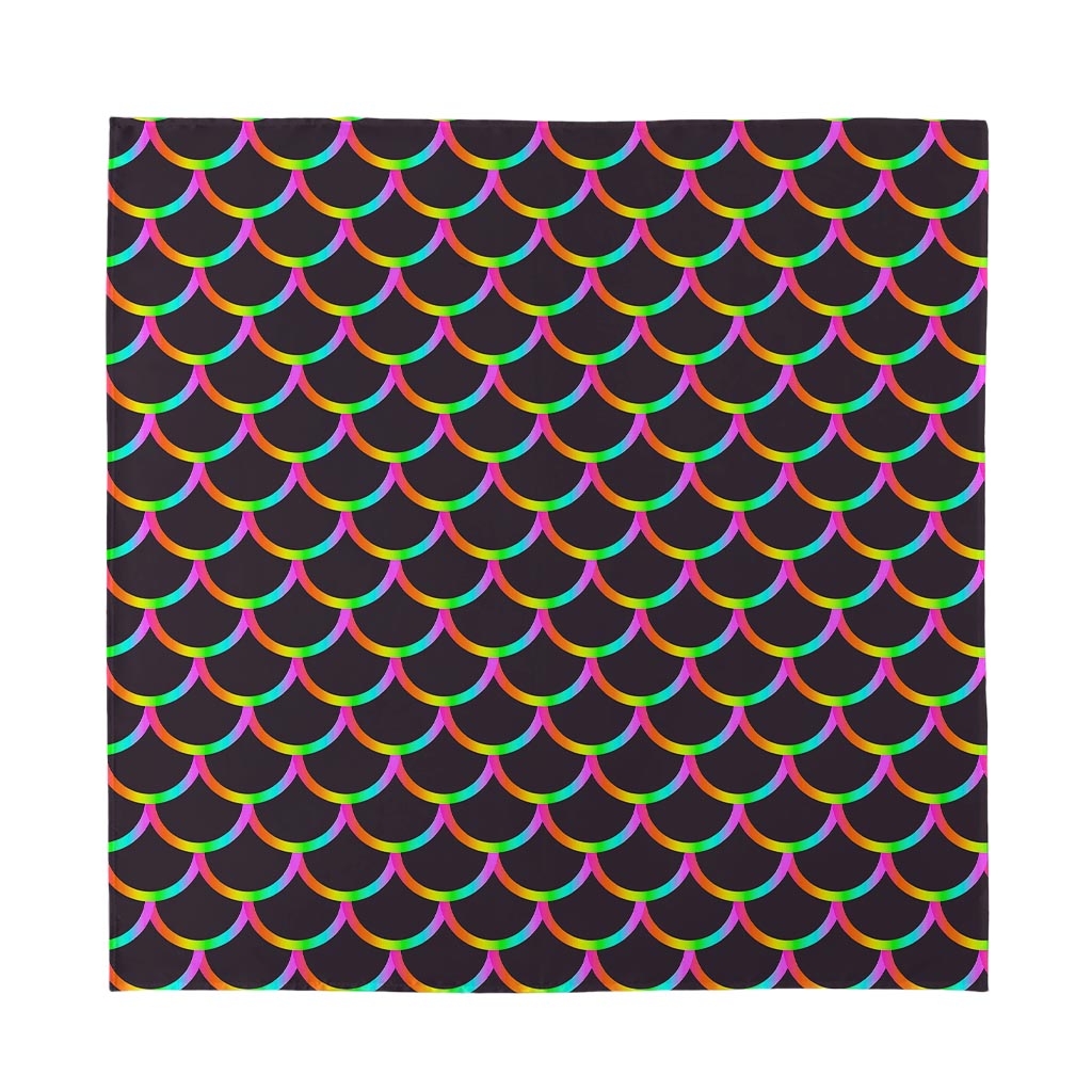 Black Mermaid Scales Pattern Print Silk Bandana