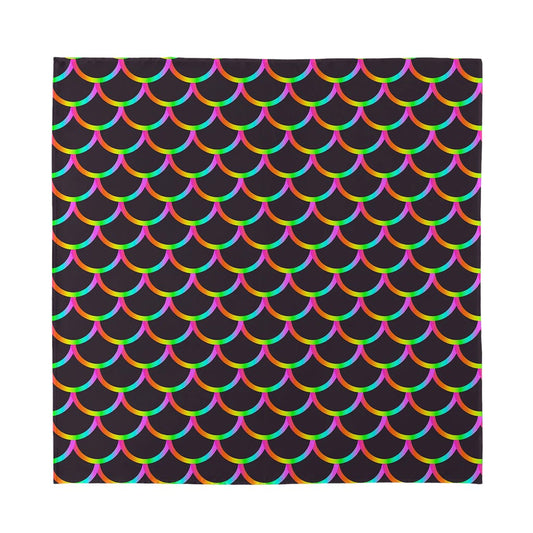 Black Mermaid Scales Pattern Print Silk Bandana