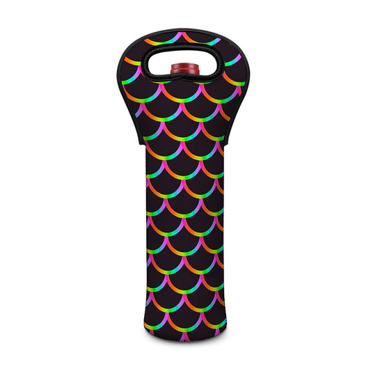 Black Mermaid Scales Pattern Print Single Neoprene Wine Tote
