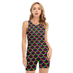 Black Mermaid Scales Pattern Print Sleeveless One Piece Swimsuit