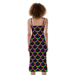 Black Mermaid Scales Pattern Print Slim Fit Midi Cami Dress