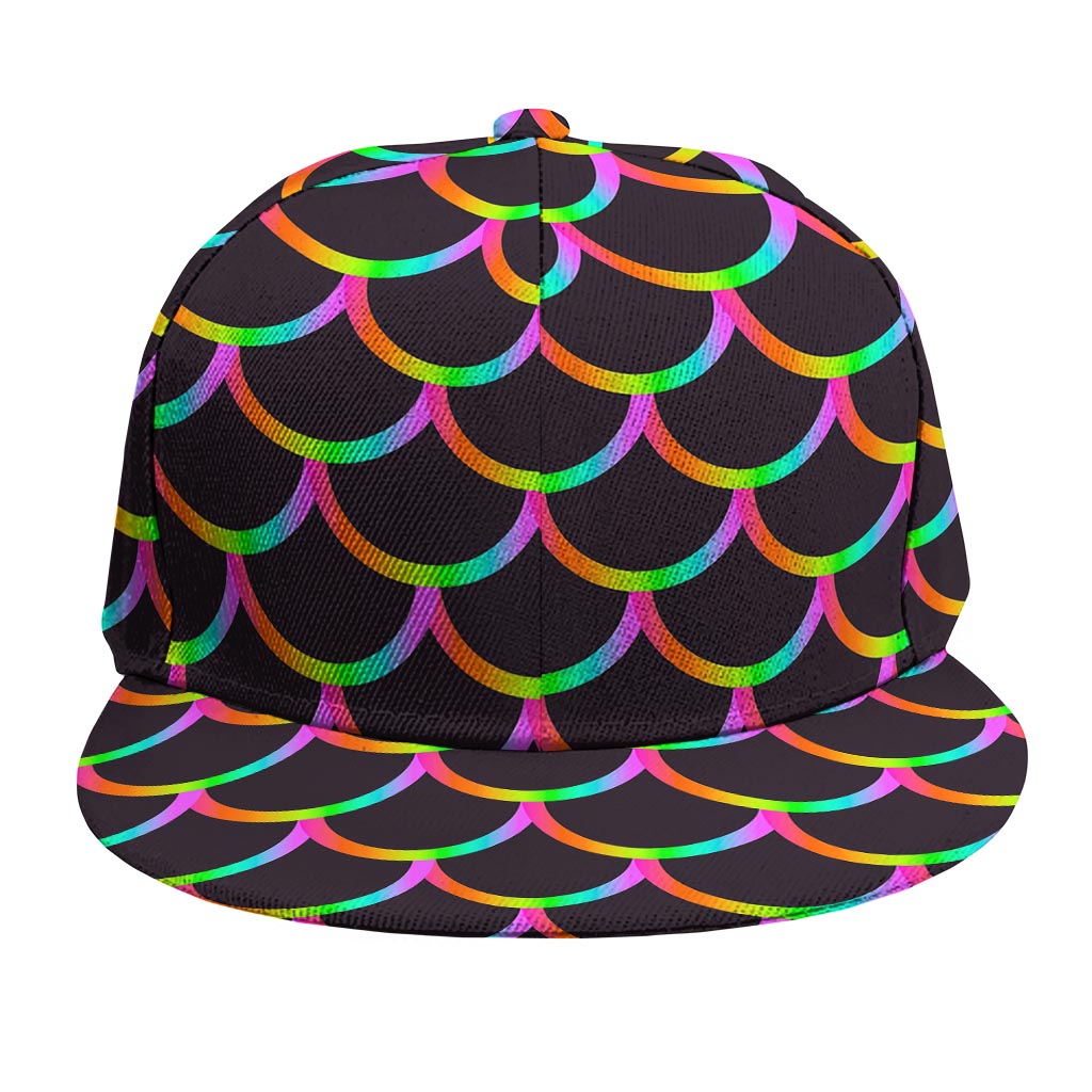 Black Mermaid Scales Pattern Print Snapback Cap