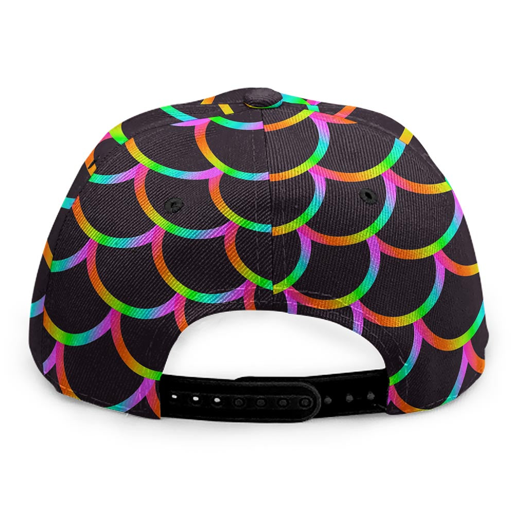 Black Mermaid Scales Pattern Print Snapback Cap