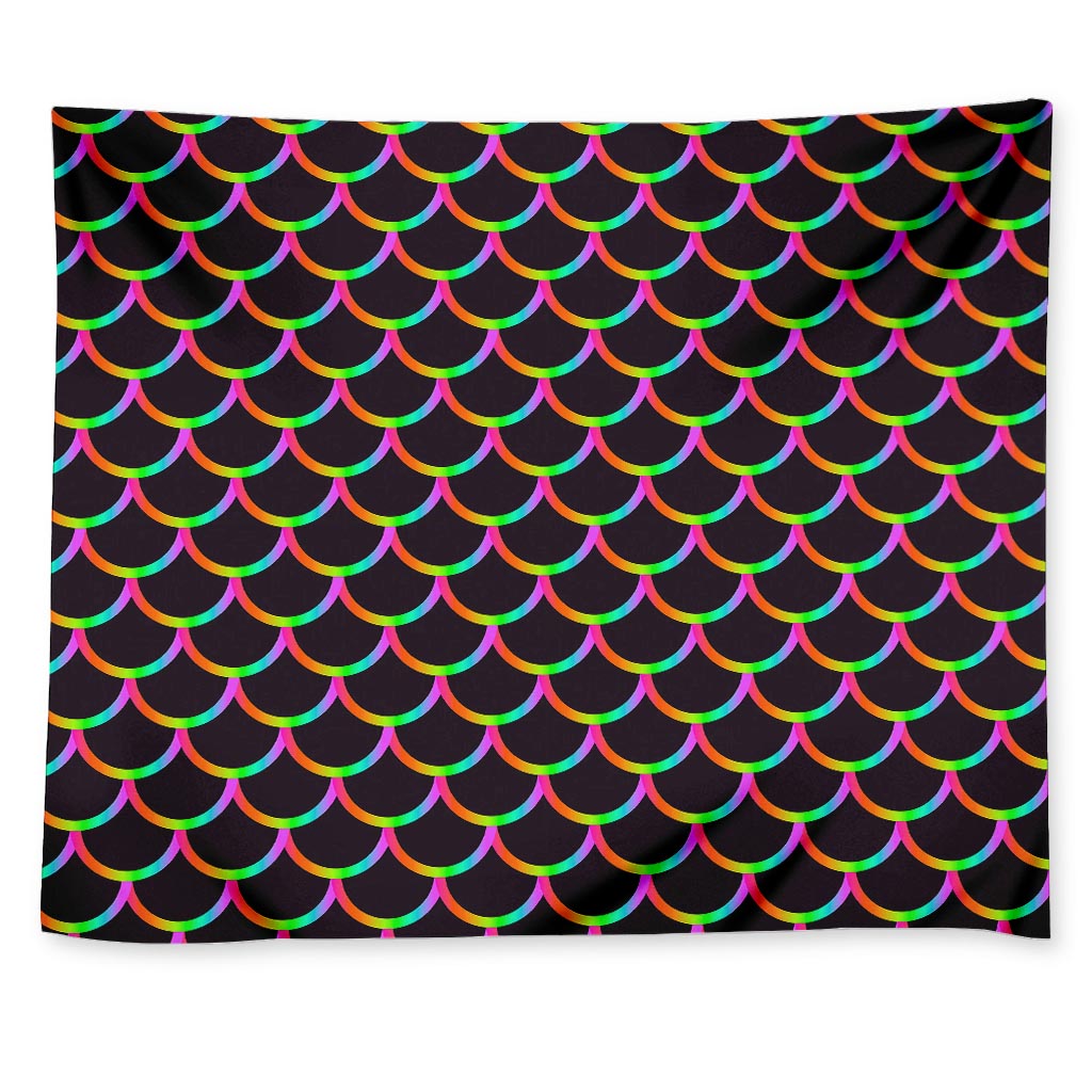 Black Mermaid Scales Pattern Print Tapestry