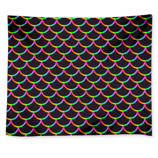 Black Mermaid Scales Pattern Print Tapestry