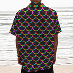 Black Mermaid Scales Pattern Print Textured Short Sleeve Shirt