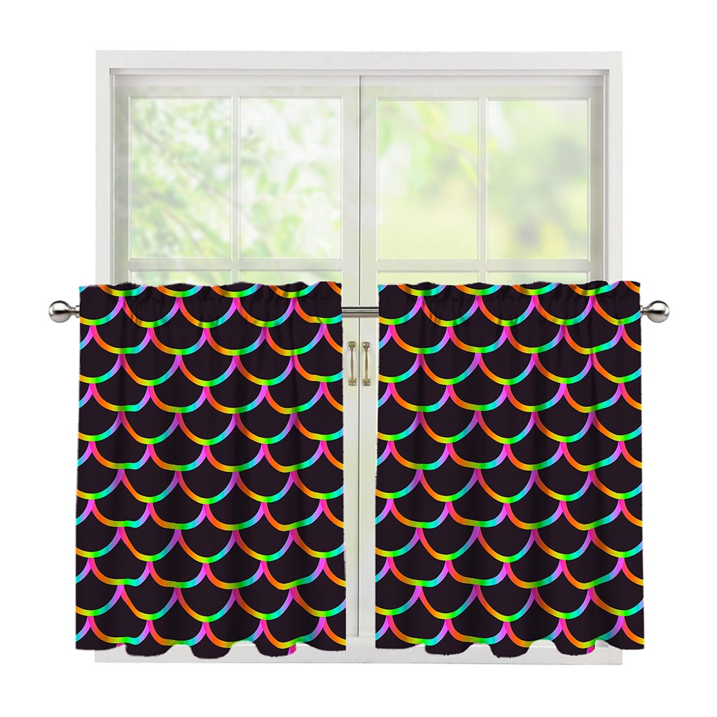 Black Mermaid Scales Pattern Print Tier Curtains