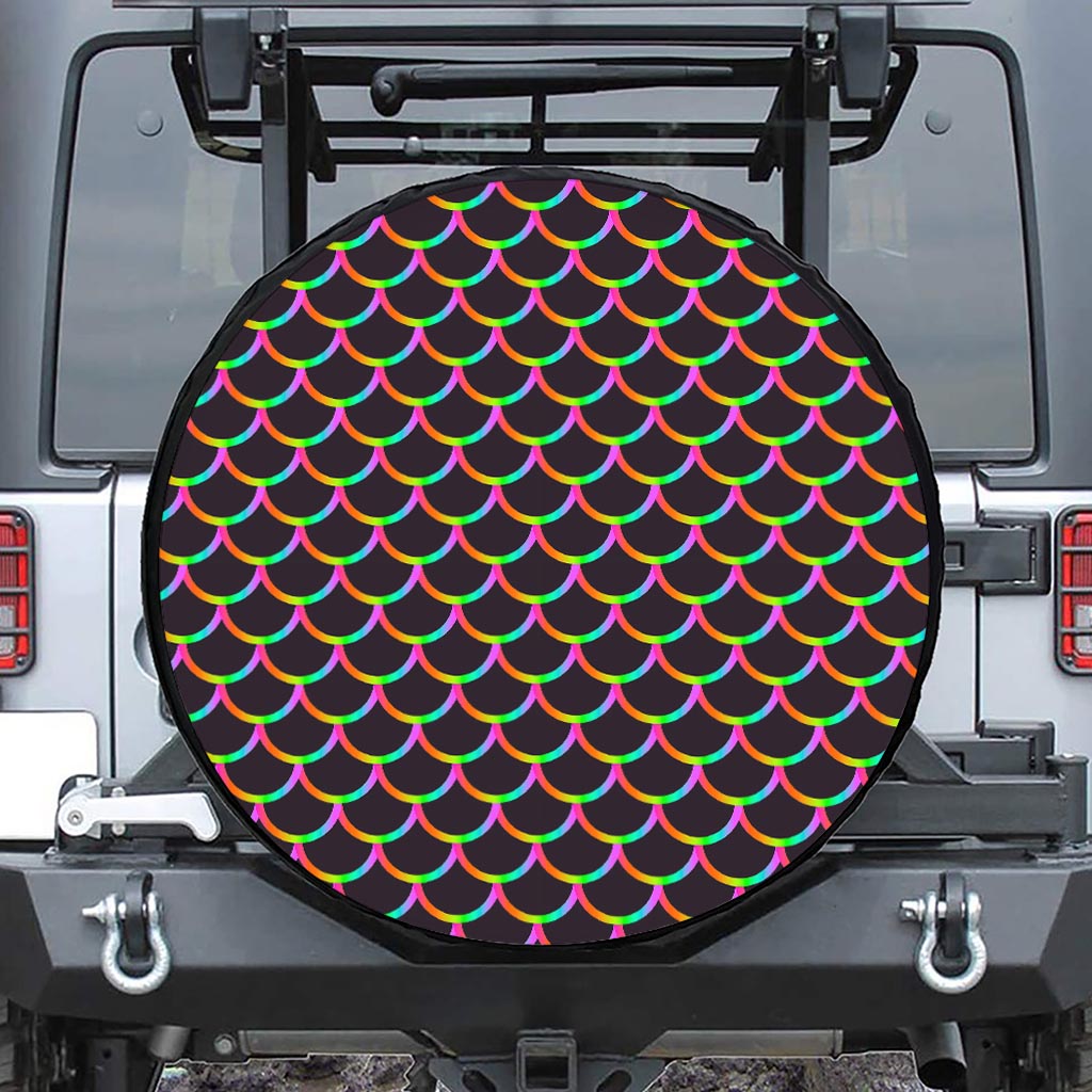 Black Mermaid Scales Pattern Print Tire Cover
