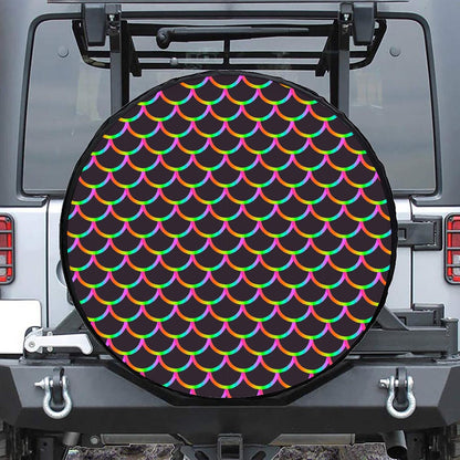 Black Mermaid Scales Pattern Print Tire Cover