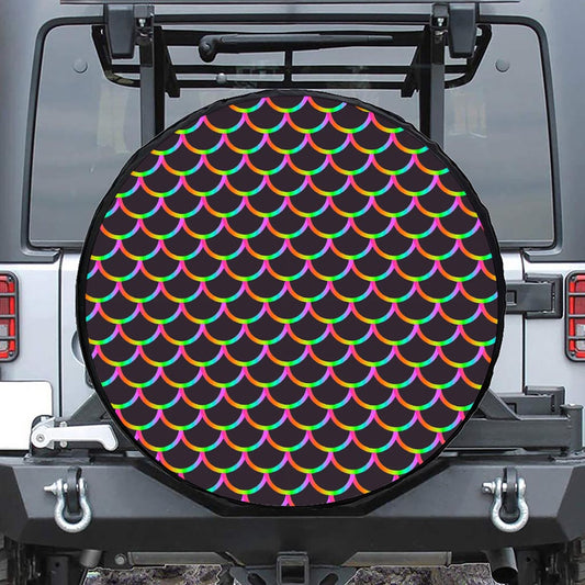 Black Mermaid Scales Pattern Print Tire Cover