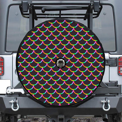 Black Mermaid Scales Pattern Print Tire Cover With Camera Hole