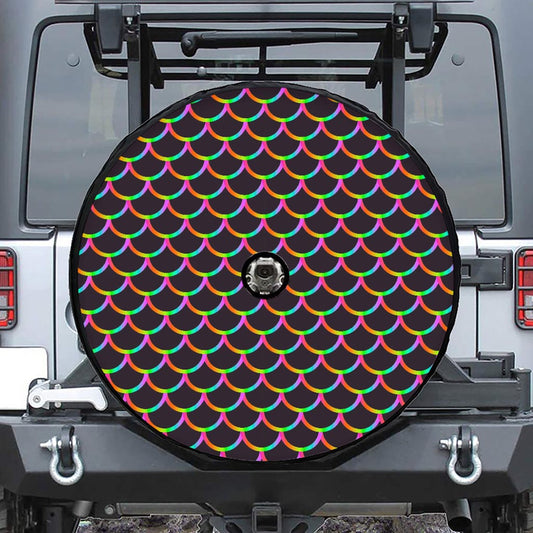 Black Mermaid Scales Pattern Print Tire Cover With Camera Hole
