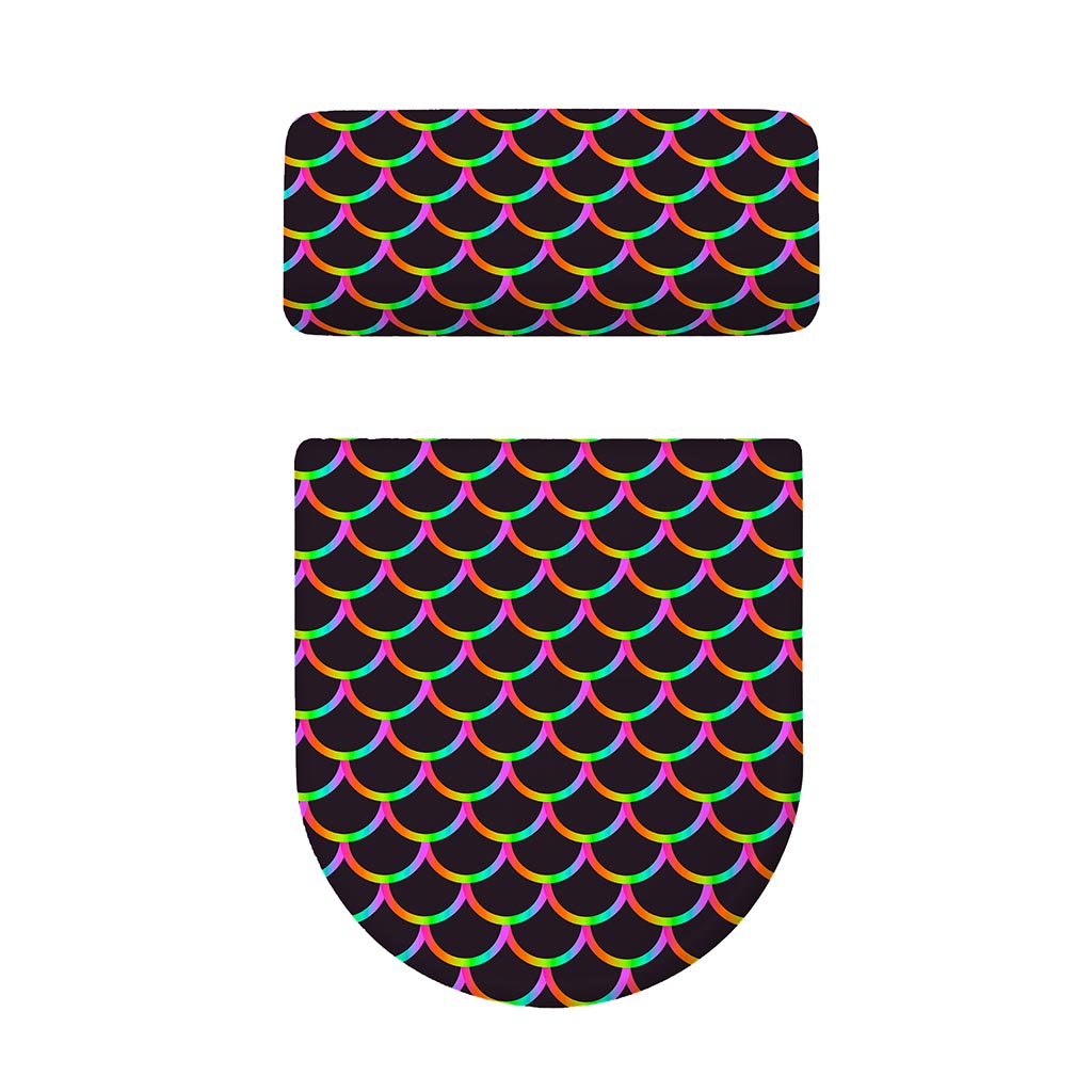 Black Mermaid Scales Pattern Print Toilet Lid And Tank Cover Set