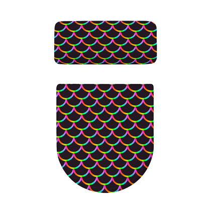 Black Mermaid Scales Pattern Print Toilet Lid And Tank Cover Set