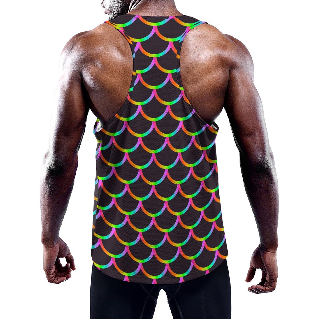 Black Mermaid Scales Pattern Print Training Tank Top