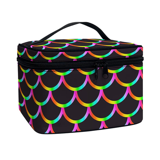 Black Mermaid Scales Pattern Print Travel Makeup Bag