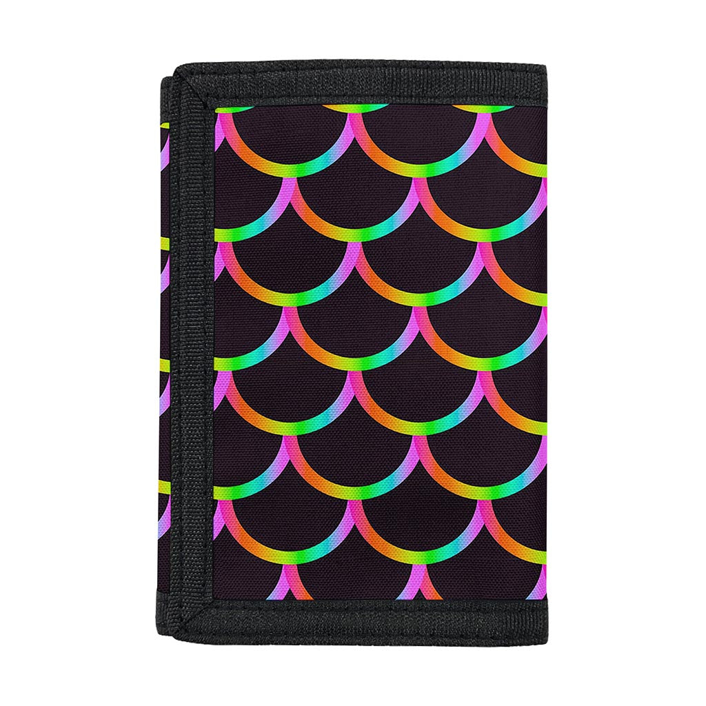Black Mermaid Scales Pattern Print Trifold Wallet