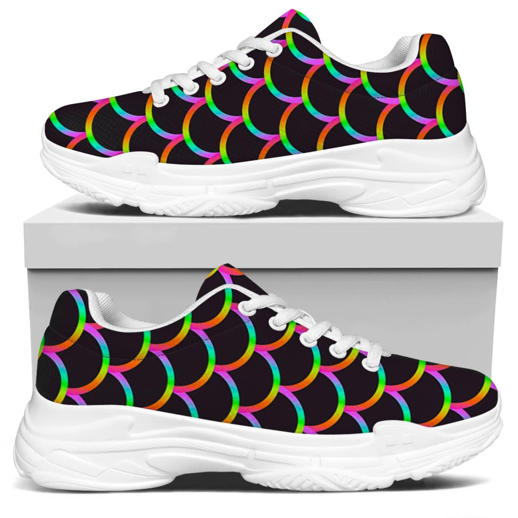 Black Mermaid Scales Pattern Print White Chunky Shoes